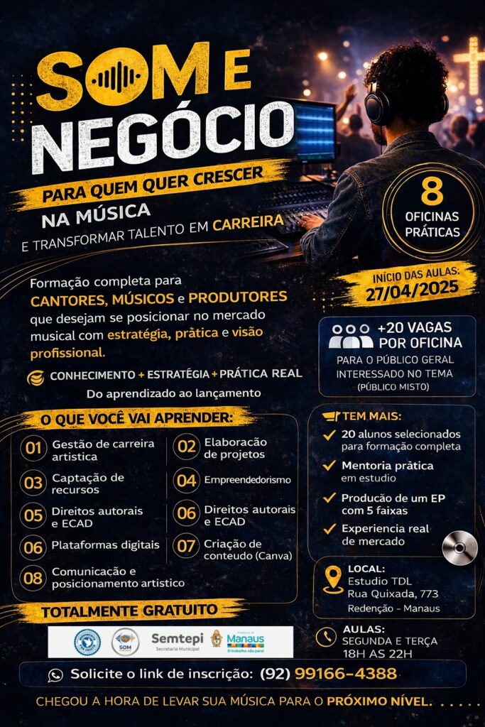 A Associação Movimento por Cristo abriu inscrições para capacitações gratuitas nas áreas de música e produção de eventos, em Manaus.